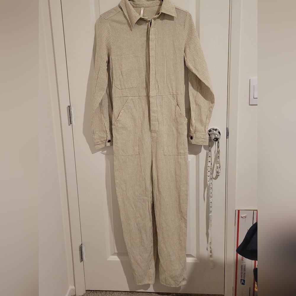 Rylee + Cru Coverall Jumpsuit Brass Pinstripe Size Small